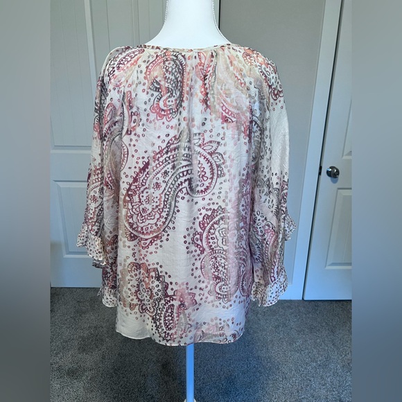 Paisley Ruffle Bell Sleeve Lined Tie Strings Sz Medium Boho Coastal Cowgirl - Picture 6 of 12